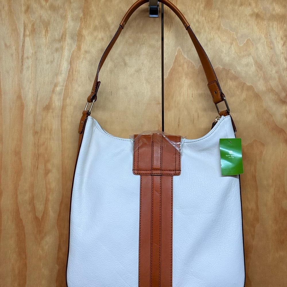 Kate Spade White Brown Shoulder Bag with Leather Accents Saddleback Susana Hobo